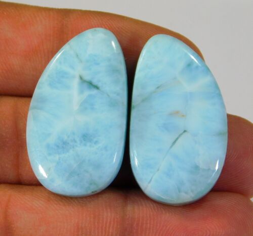 60 Karat natürliches Larimar Paar Dominikanische Republik ausgefallener Cabochon Edelstein BF=0249 - Bild 2 von 8