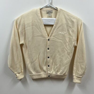 Vintage IZOD Cardigan Sweater Mens Large Ivory Button Up Casual