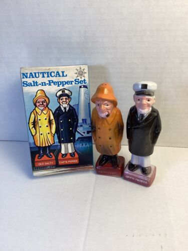 Vintage Nautical Salt And Pepper Set, Old Salty + Cap’N Pepper, New W/ Box