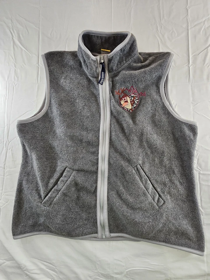 Женский флисовый жилет Taz 22/24 серый Wild Thing Looney Tunes Heart 2000 винтажный - Изображение 3 из 4
