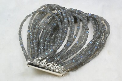 Blue Labradorite Faceted Rondelle Gemstone Beaded 18 Layer Unisex Bracelets 8''