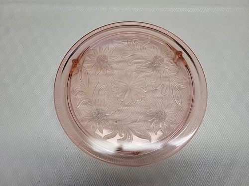 Jeanette Pink Depression Glass Sunflower Pattern 10" 3-Footed Cake Platter