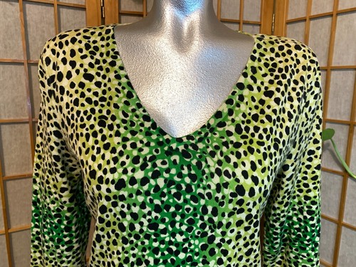 JACLYN SMITH Green Animal Print Pullover 3/4 Sleeve Sweater * sz S - Picture 2 of 6