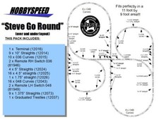 LIONEL FASTRACK 'STEVE GO ROUND' TRACK LAYOUT over under 11'x9' pack trestle NEW