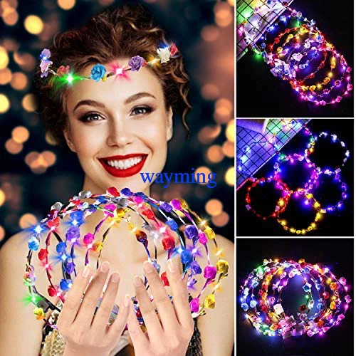 10pcs LED Flower Crown Glowing Garland Light Up Flower Wreath Luminous Headband