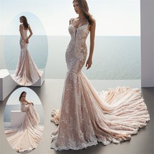 Senior Champagne Lace Mermaid Wedding Dress Sleeveless Chapel Train Bridal Dress