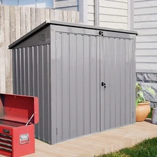 Outdoor Metal Garbage Bin Shed 2 Trash Cans with Sloped Roof Lockable for Yard