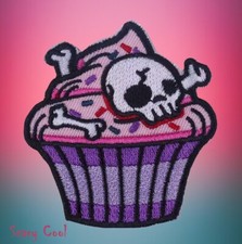 New Cupcake Skull Skeleton Iron On Horror Embroidered Gothic Biker Patch