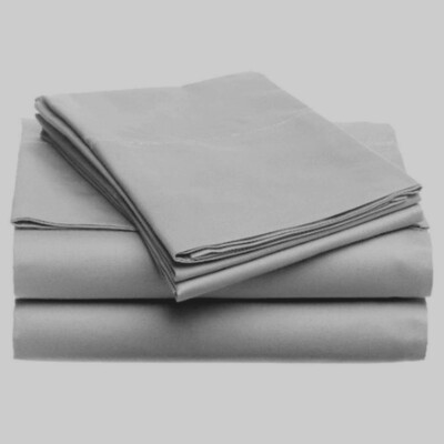 4 Piece Sheet Set | 600 TC Cotton Solid Silver | Elasticated Extra Deep Pocket