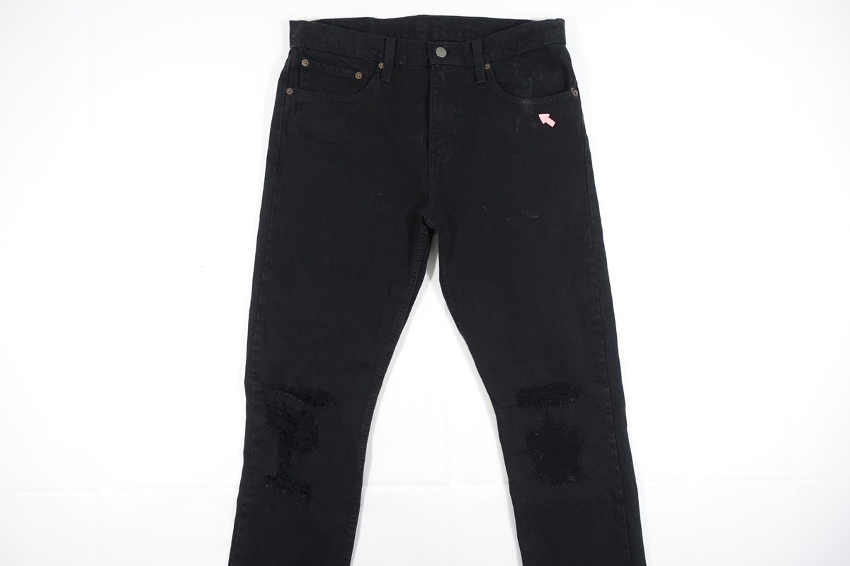LEVIS 512 1080 BLACK RIPPED CUT KNEE 32X32 SLIM TAPER FIT STRETCH