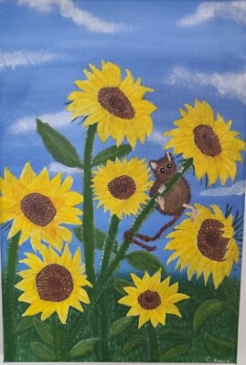 Original schöne handgemalte Sonnenblumen Leinwand   