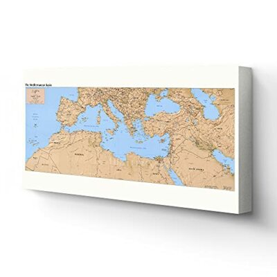 1998 Mediterranean Map - Canvas Wrap Vintage Map of Mediterranean Wall Art Print