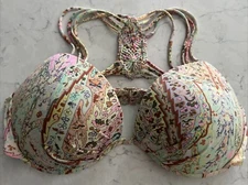 VICTORIAS SECRET Padded Underwired Bikini Top, Size 34DD, Pink Floral Boho