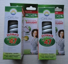 LOT 2  New OttLite Natural Daylight 60w=15w Replacement Bulb E26 Base Instant On