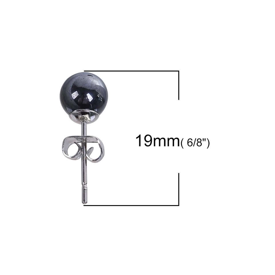 Stainless Steel & Hematite Ear Post Stud Earring Round 19mm( 6/8") x 6mm( 2/8")  Foto 3 de 3