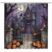 Halloween Shower Curtain Scary Night Full Moon Black Dead Tree Gothic Haunted...
