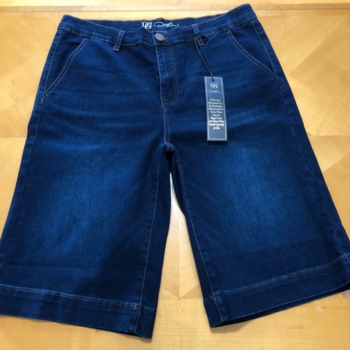 DG2 By Diane Gilman New Classic Stretch Cotton Blend Navy Blue Capris 14 NWT