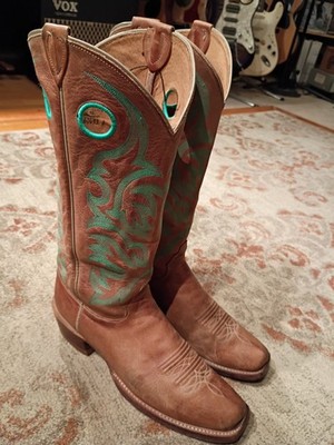 JUSTIN BENT RAIL TAN LEATHER SQUARE TOE BUCKAROO COWBOY BOOTS #BR701 MEN'S 10.5D