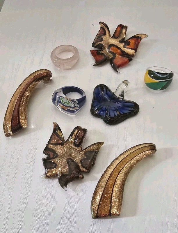 Murano Millefiori Glass Resin  Pendants/Rings Lot