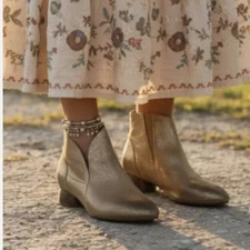 Antelope Size 7 - 7.5 Bronze REN Laser Boho Ankle Boots Smokey Gold Slip-On NEW!