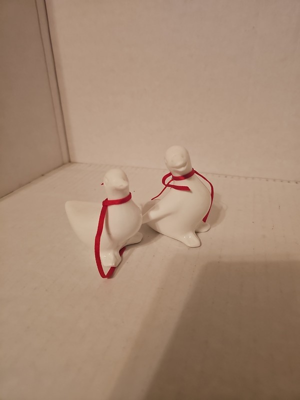 Vtg Dept 56 White Goose Ornament Set Of 2 Geese