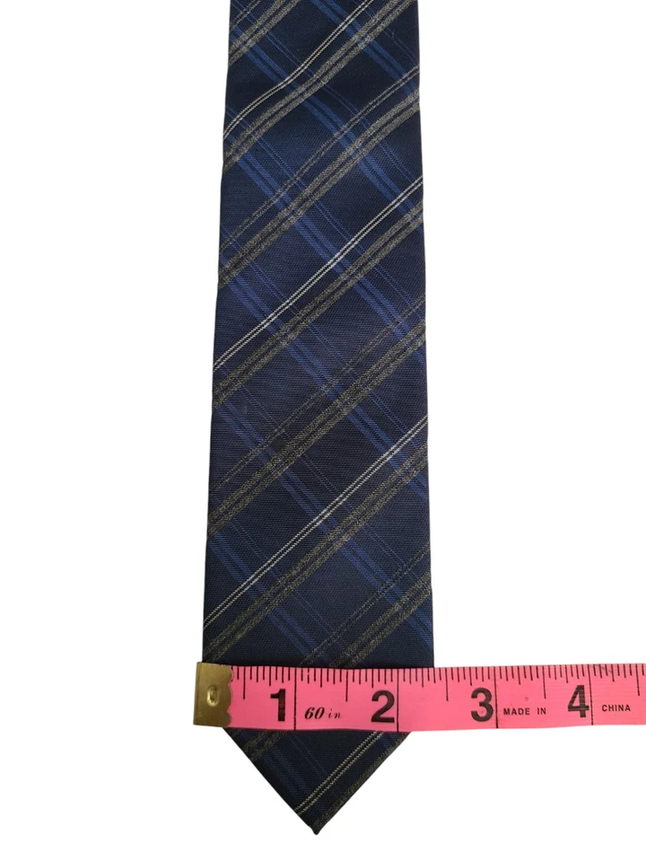 13A) CORBATA HUGO BOSS FLACA AZUL CUADROS SEDA VISCOSA MEZCLA HECHA EN ITALIA  Foto 2 de 4