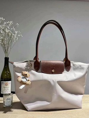 Longchamp foldable tote bag, large capacity, L size Nylon White