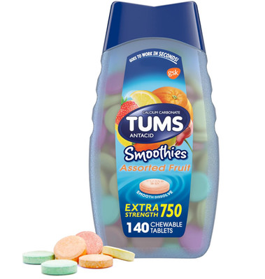 TUMS Smoothies Extra Strength Antacid Chewable Tablets for Heartburn Relief 140
