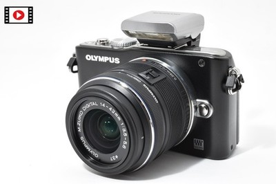 SC 1057 [Near MINT++]Olympus PEN Lite E-PL3 Black 14-42mm Lens + Flash Set JAPAN