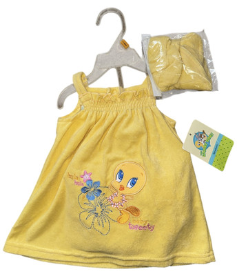 NWT Vintage 2008 Baby Looney Tunes Yellow Terry Dress Bloomer Hat Tweety 3-6 M