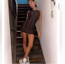 CHANEL VINTAGE 1999 BROWN STRIPED MINI DRESS