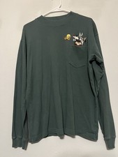 Vintage Warner Bros Looney Tunes Pocket T-Shirt Sz M Taz Bugs Tweety Long Sleeve