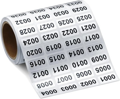 0001 to 2000 Inventory Number Sticker Labels Waterproof Self small, Black