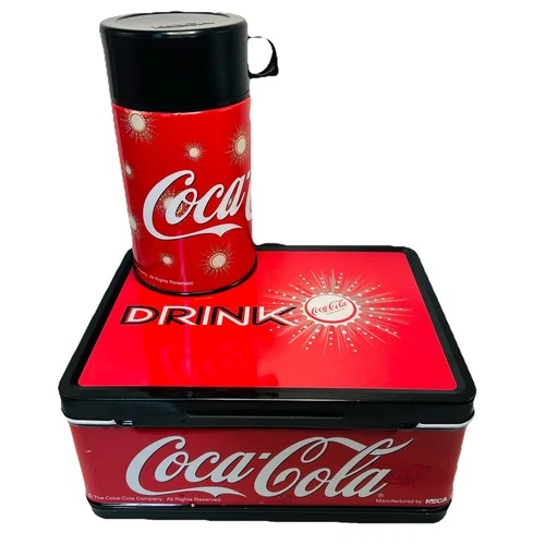 Vintage Metal Lunch Box with Thermos Drink Coca Cola NECA 1990s Advertising