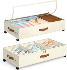 under Bed Storage with Wheels, 2 Pack under Bed Storage Containers with Adjustab