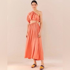 Farm Rio One Shoulder Cut Out Maxi Dress Light Orange Oversized balloon Sleeve