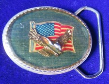VINTAGE UNITED STATES OF AMERICA FLAG AND BALD EAGLE BELT BUCKLE BEAVER CO LOGO