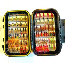 fly fishing flies kit, 84 flies in 16 different styles, inc. hard case box.