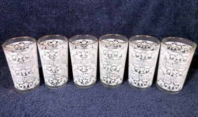 6 MINT Anchor Hocking WHITE CHANTILLY Glass TUMBLER Set LOT Iced Tea Water GOLD