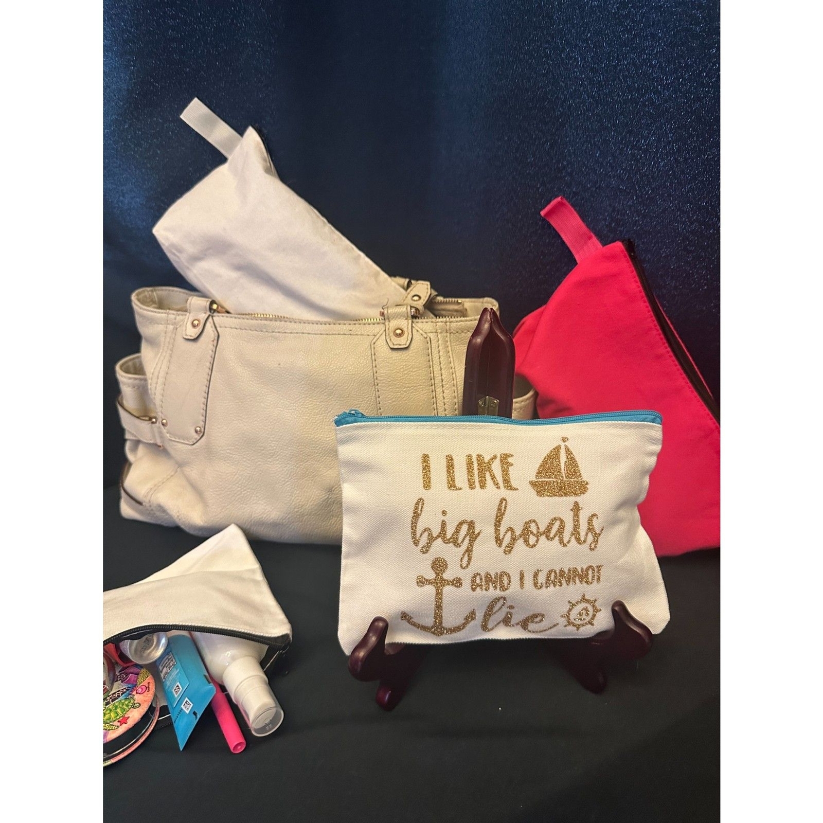 Cruise Ship Themed Large Zippered Makeup Bag for Travel and Storage-image