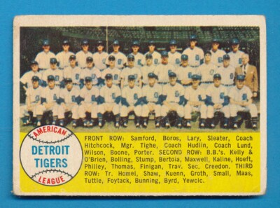 GOOD TIGERS TEAM 1958 TOPPS #397 ALPHA DETROIT CREASED KALINE BUNNING TPHLC-3307