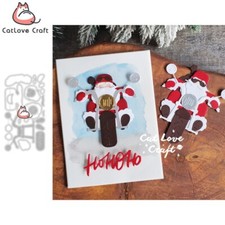 Christmas Santa Claus Riding Motorcycle Metal Cutting Dies Scrapbook Card Craft