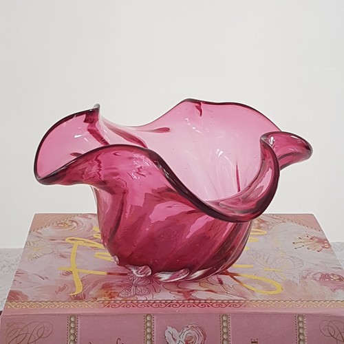 Cranberry Glass Candy Bowl Rossi Heritage Pink Blown Glass Candle Trinket Dish - Picture 3 of 10