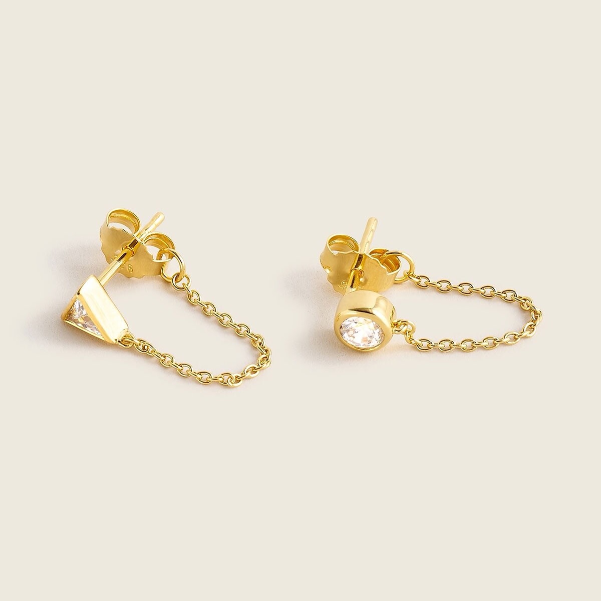 J Crew NWT $69.50 Demi-Fine 14k Gold-Plated Mismatched Cubic Zirconia Earrings