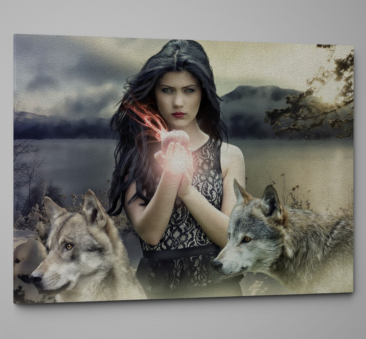Fantasy Girl With Wolves Canvas Print Wall Art Picture or Poster
