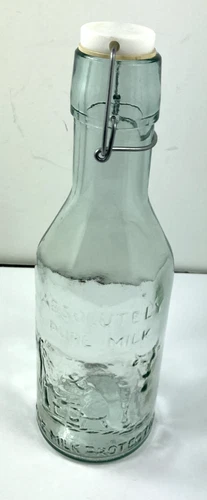 Vintage The Milk Protector Pure Glass Bottle with Plastic Cork