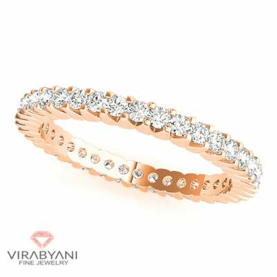 0,75 ct G-VS1 Diamant Eternity Band V-Krappe Infinity Diamant Ring 14K Rotgold
