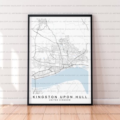 Kingston Upon Hull Map Poster Print Unframed Hull Map Print United Kingdom Decor