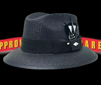 Men' Classic Viejo black Lowrider Hat fedora  white and  black Combo Feather