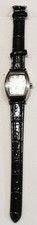 Ladies-Quartz-Rectangular-Watch-Black Leather Band-Roman Numerals-Second-Working